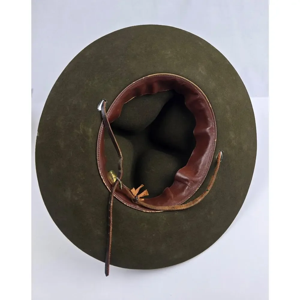1970 Boy Scouts America BSA Campaign Hat 7 3/8 Drab Olive Champ Chin Strap